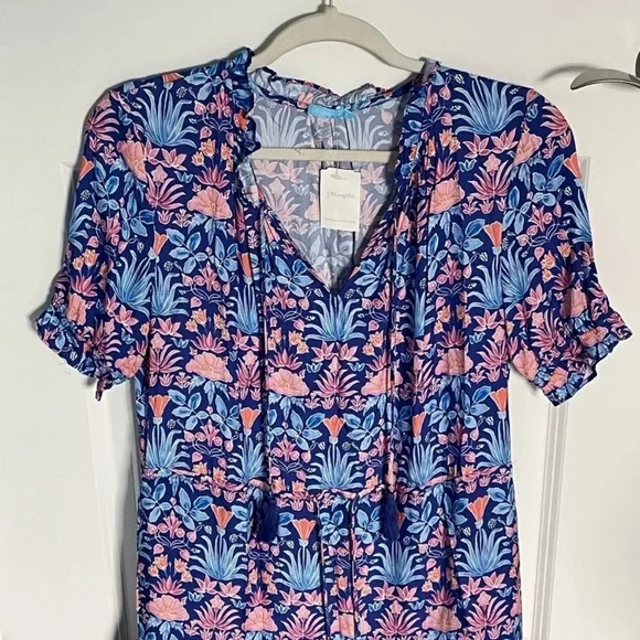 J. MCLAUGHLIN  Blue Multi Floral Chessie Silk Blend Tiered Midi Dress Size S - Picture 4 of 14